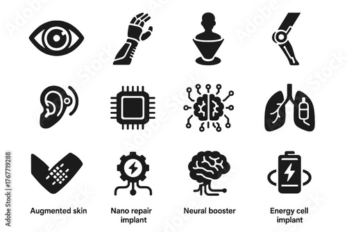 Vector neural energy icon implant cybernetic arm icons futuristic core ai lung