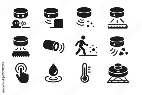 Sensor touch obstacle icon carpet mapping ai motion vector icons laser dust