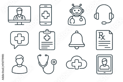 Stethoscope pad notification patient bubble bell smartphone grid telemedicine icon ai vector