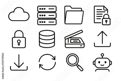 Icons encrypted cloud archive assistant library magnifier icon digital vector ai file