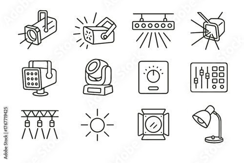 Dimmer icon floodlight control concert laser spotlight icons vector strobe lighting bar