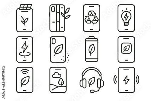 Battery bamboo vibration phone eco icon icons energy headset vector signal charging