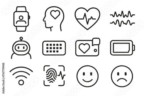Smart smiley ai icon wireless health icons rate vector display frown face