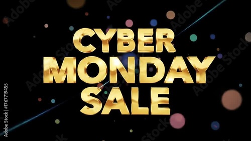 Cyber Monday sale 3d golden text animation with luxury lighting and floating particles 
