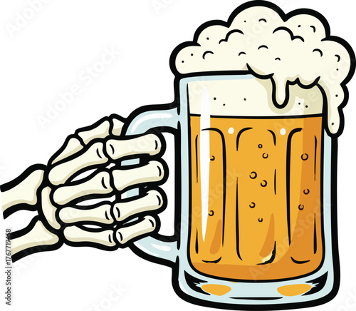 Skeleton Hand Holding a Beer Mug vector Illustration