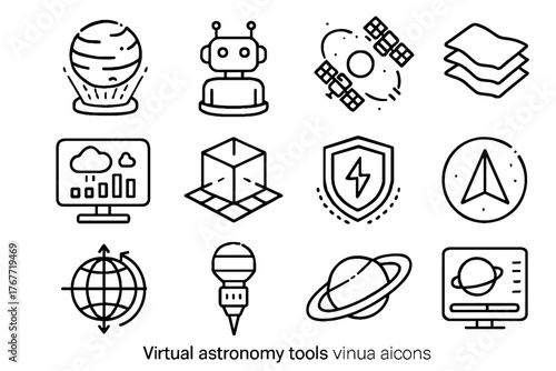 Model navigation ai probe tools satellites holographic vector orbiting icon virtual terrain