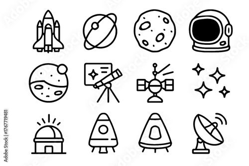 Asteroid icons vector shuttle detector cosmic telescope star icon exploration orbit ray