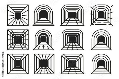 Vector tube passage sci reality fi tunnel augmented icon virtual corridor portal