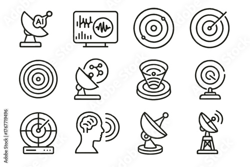 Concentric dish holographic rings modern frequency vector radar scanner ai echo icon