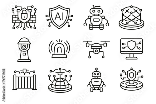 Security defense vector system immersive shield robot autonomous icon patrol virtual digital