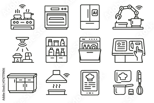 Robotic kitchen modular extractor vector icons smart icon automated hood interactive futuristic