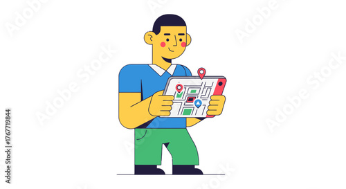 A Person Examining a Map Displayed on a Tablet Computer for Navigation Purposes