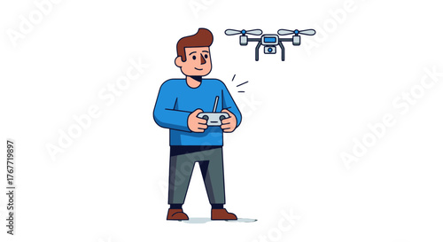 A Person Flying A Drone, Utilizing Technology and Capturing Imagery with A Remote Controller