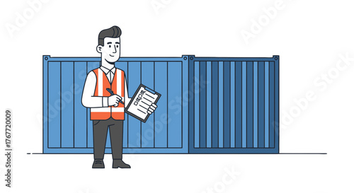 A Person Inspecting Shipping Containers Is Preparing A Logistics Report Carefully