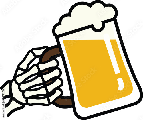 Skeleton Hand Holding a Beer Mug vector Illustration