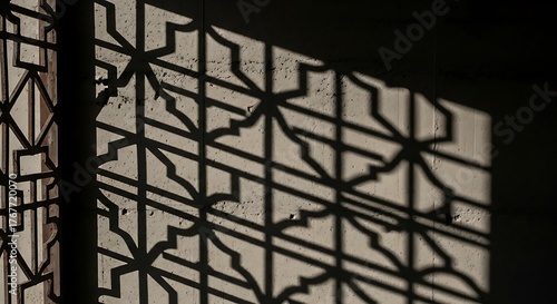 Wallpaper Mural Shadows Cast by Ornate Window Grille on a Textured Wall Surface Torontodigital.ca