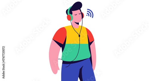 A Person Listens To Music With Headphones And Connects To Wireless Communication Network