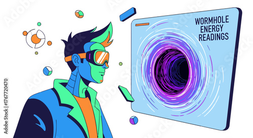 A Visual Representation Of Wormhole Energy Readings And Cyberpunk Futuristic Exploration