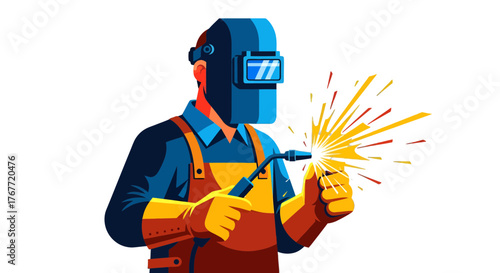 A Welder in Action Welding a Bright Spark Illustrating Industrial Professions
