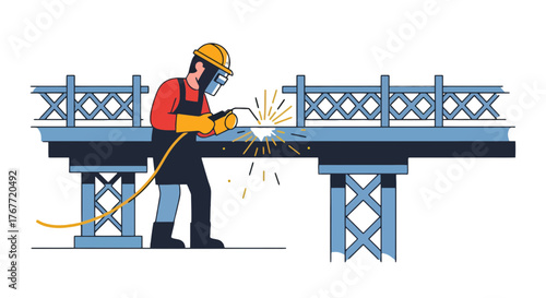 A Welder Working On A Bridge Construction Building A New Pathway Carefully