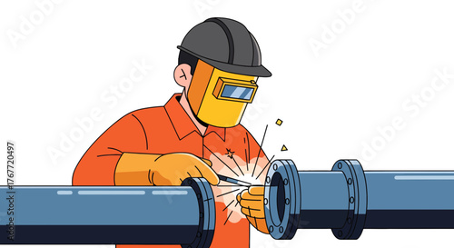 A Welder Working With Industrial Pipes Using Safety Equipment Amidst An Industrial Setting
