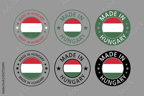 Hungary Made in Stamp in circle with flag Vector template on white background