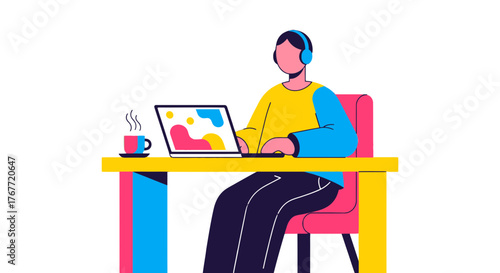 Abstract Digital Artist At Work Utilizing Modern Technology And Devices Perfectly