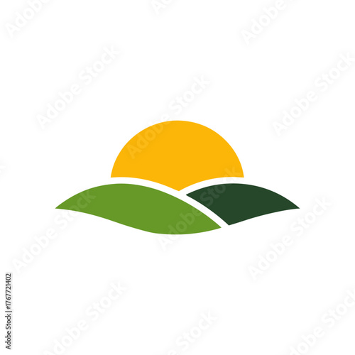 Minimal sunrise over hill silhouette vector clean landscape nature morning scene illustration