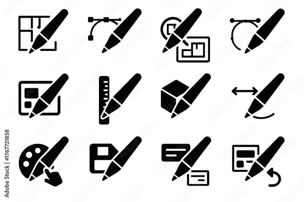 Obraz premium Smart icon gesture dragging vector blueprint design into editing tablet pen