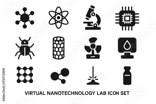 Microscope sensor beam nano bond molecular carbon nanotech vector collection icon structure