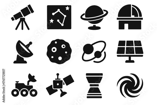 Icons dish satellite icon vector planet astronomy orbit solar rover lunar telescope