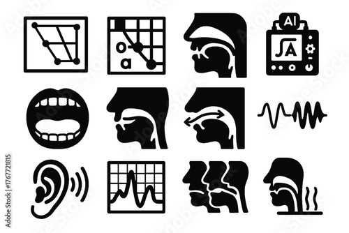 Icon ai vector sound listening movement device phoneme ear lab collection phonetics