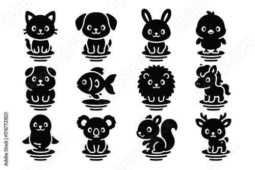 Chick deer vector pony pets goldfish holographic seal squirrel icon cute icons