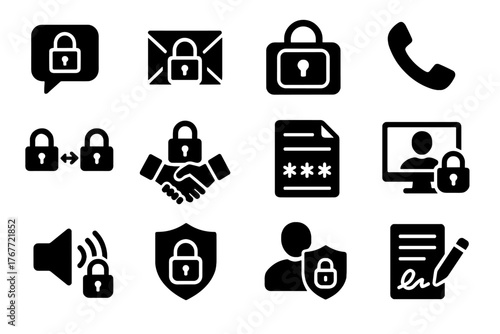 Encrypted identity icons communication phone call encryption icon secure digital vector masking