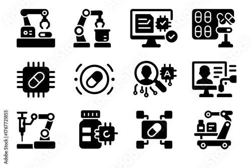 Ai supply automated vector console pharmacy validator chip icon icons prediction drug
