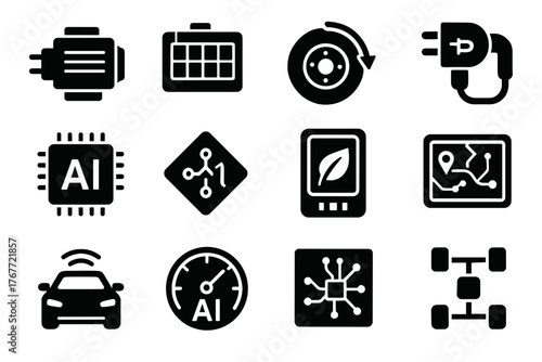 Electric pack module motor vector vehicle driving ev distribution speedometer port icon