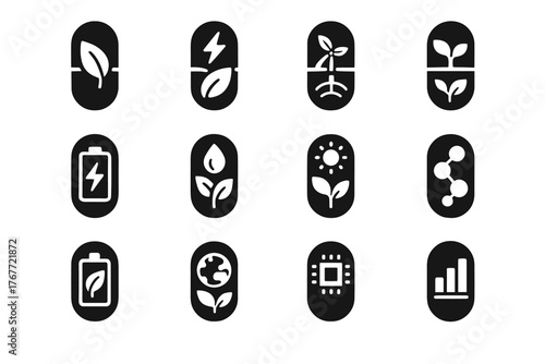 Icons unit cell chip smart sustainable icon capsule vector bio energy
