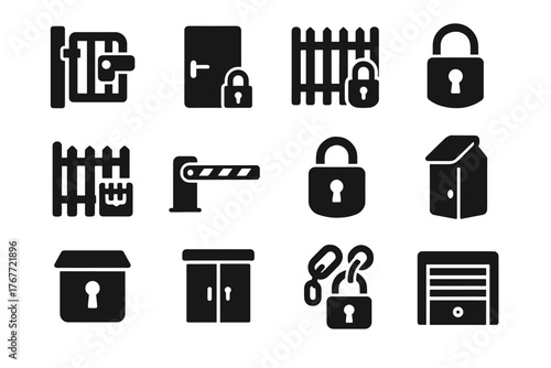 Barrier storage garden outdoor parking mailbox lot lock vector icon locks padlock