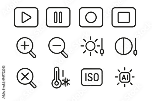 Stop control button ai vector play camera brightness contrast zoom balance icon