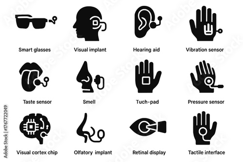 Glasses taste vibration hearing smart pressure sensory implant icon amplifier vector