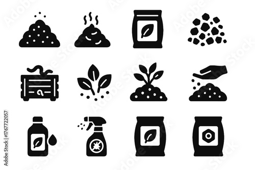 Biochar organic vector icon bin phosphate bag manure icons pile fertilizer liquid