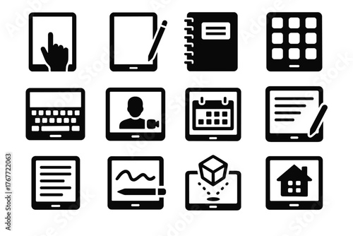 Vector video display pen app widget virtual tablet interface notebook icon