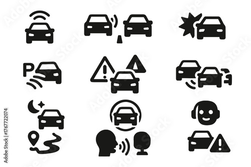 Icon dashboard warning recognition icons ai traffic smart detection vector blind car