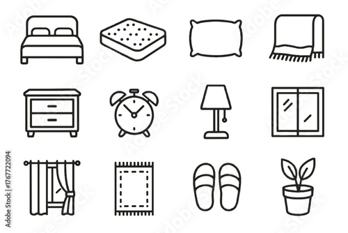 Bedside icon smart floor icons lamp vector plant alarm blanket bedroom bed