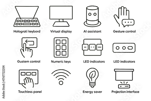 Touchless display keys icon predictive saver indicators holographic keyboard vector smart office