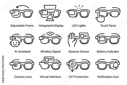 Assistant ar protection camera sensor ai vector interface virtual indicator glasses icon