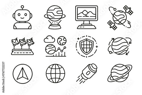 Energy orbiting planetary icon futuristic shield vector holographic icons pointer planet astronomy