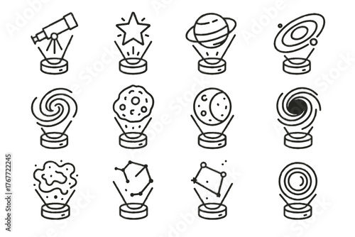 Asteroid icon hole solar hologram star cosmic constellation system orbit vector