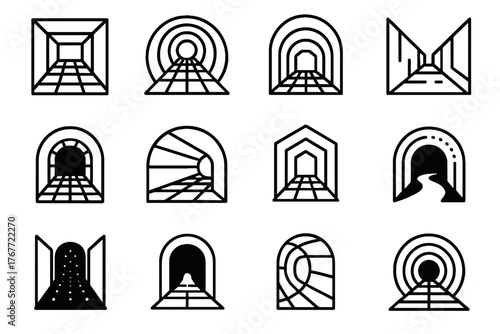 Tube vector vr digital light tunnel icon portal virtual reality passage