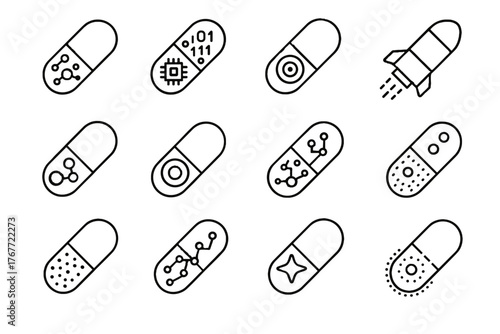 Vector smart particle futuristic targeted nano icon dosage capsule icons delivery nanocarrier